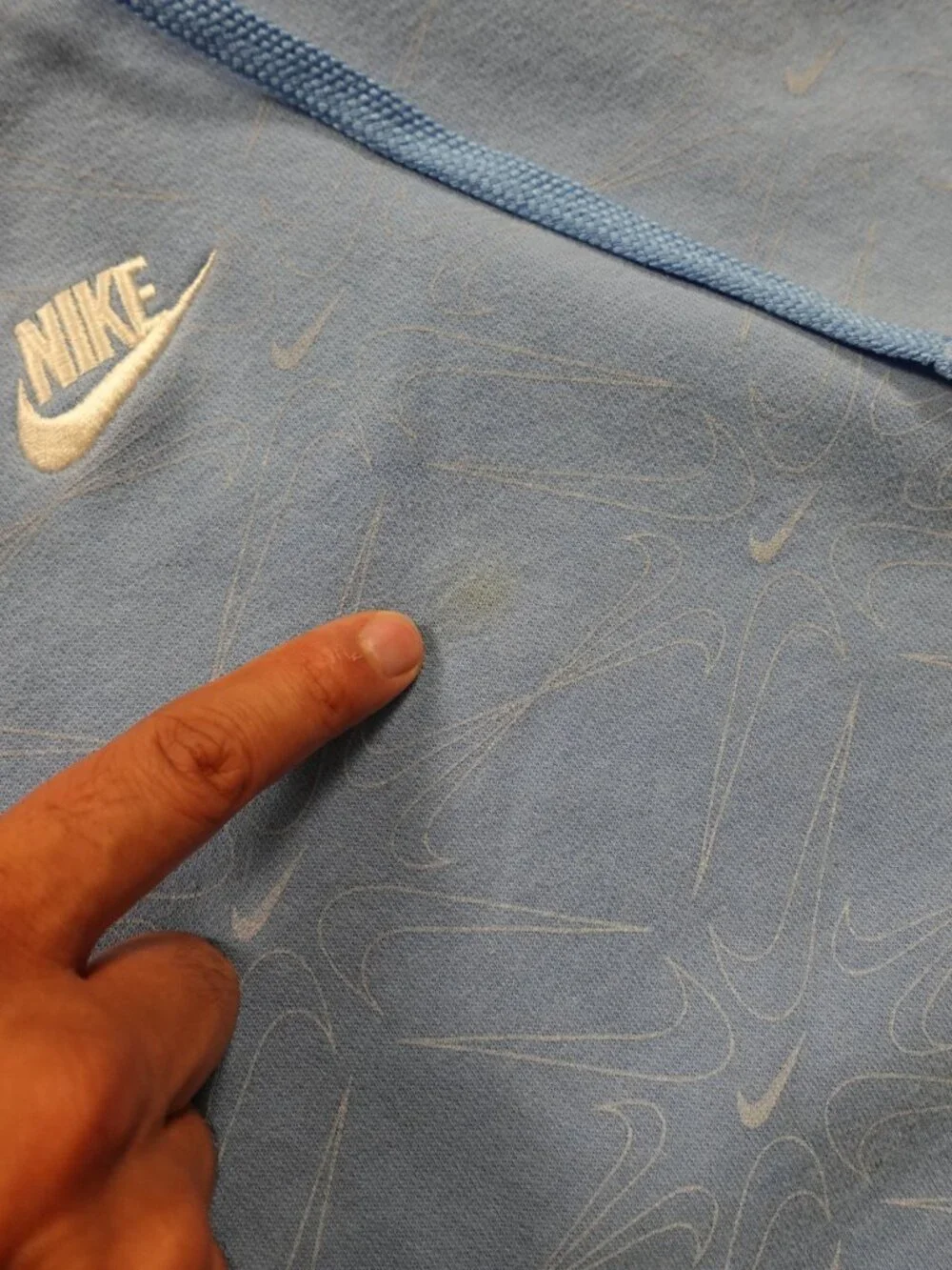 Nike Sportswear All Over Swoosh Hoodie Men's Medium Blue Fleece Pullover